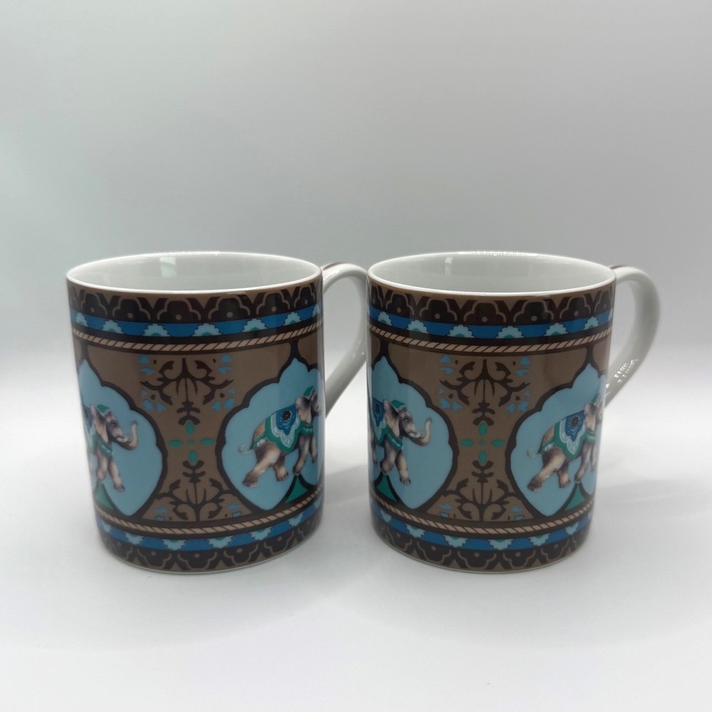 Vera Bradley Andrea by Sadek Java Blue Coffee Mug Set 2 Elephant Brown Blue